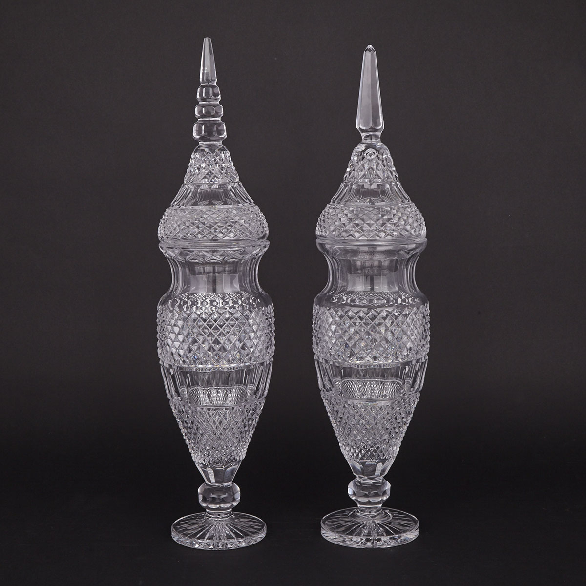 Two Bohemian Cut Glass Covered Vases, 20th century