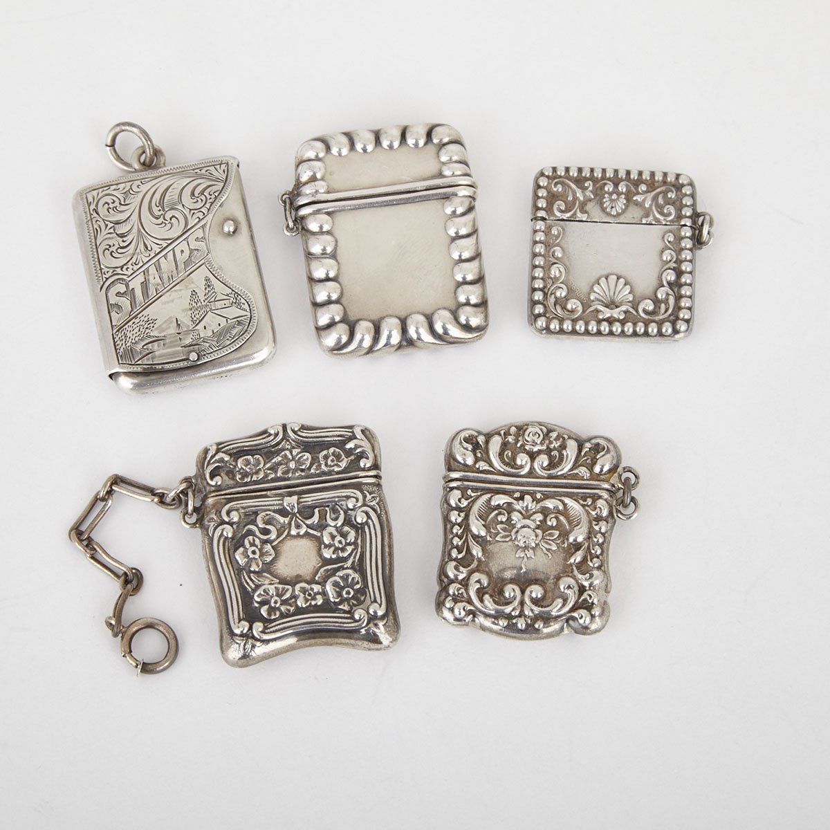 Five American Silver Stamp Cases, c.1900