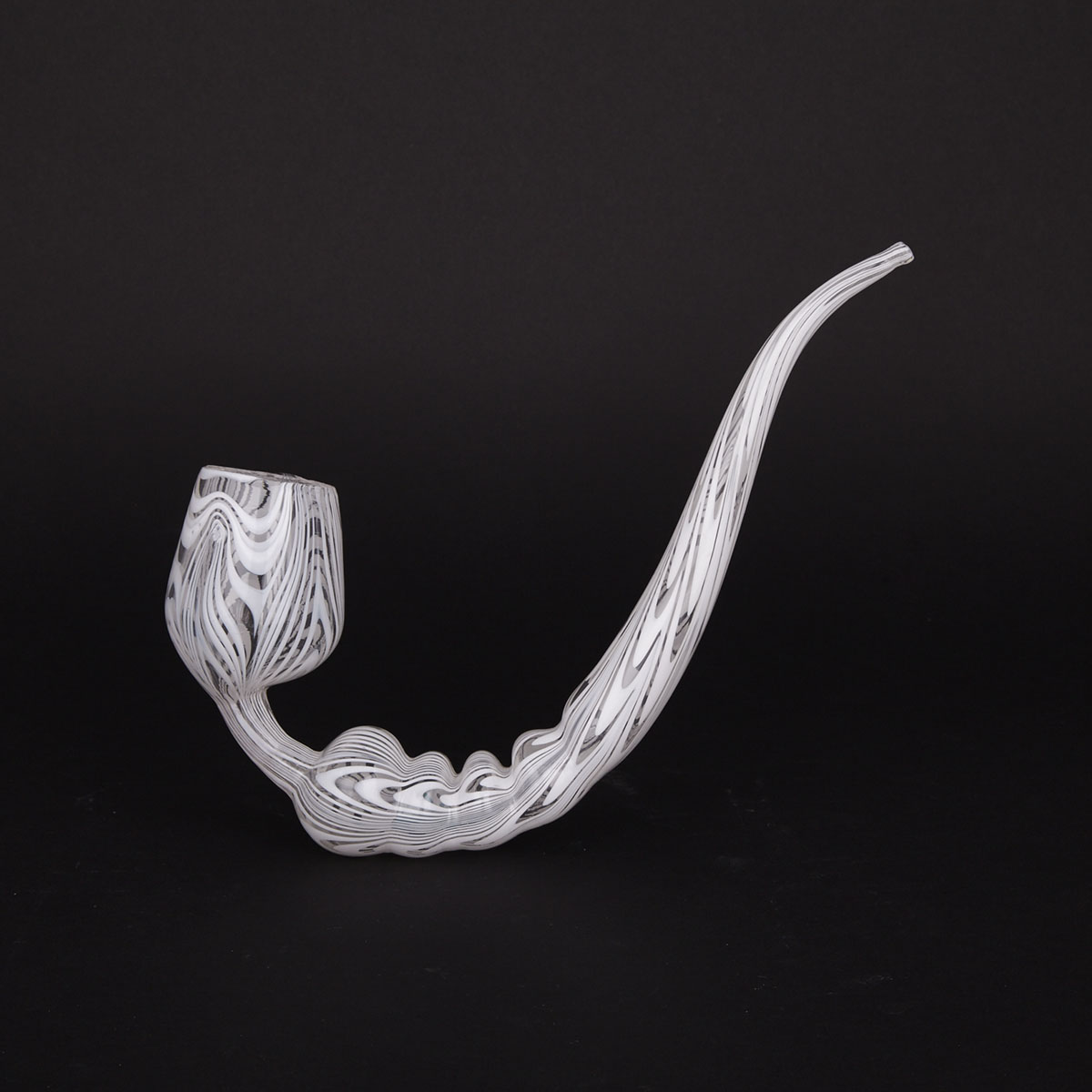Nailsea-Type Striated Opaque White Glass Pipe Whimsy, 19th century