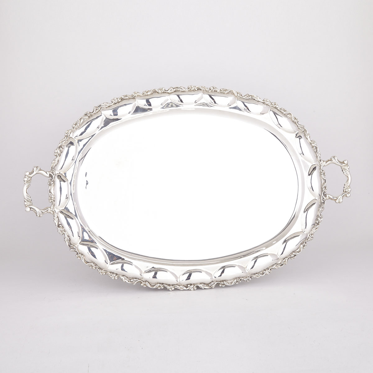 Mexican Silver Two-Handled Serving Tray, mid-20th century