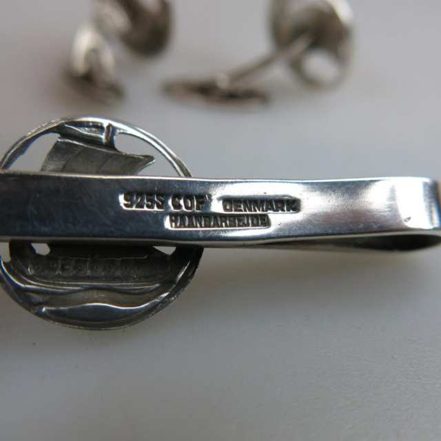Carl Ove Frydensberg Danish Sterling Silver Tie Bar And Pair Of Cufflinks