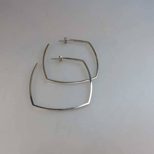 Pair Of Tiffany & Company Frank Gehry Sterling Silver Large Torque Hoop Earrings