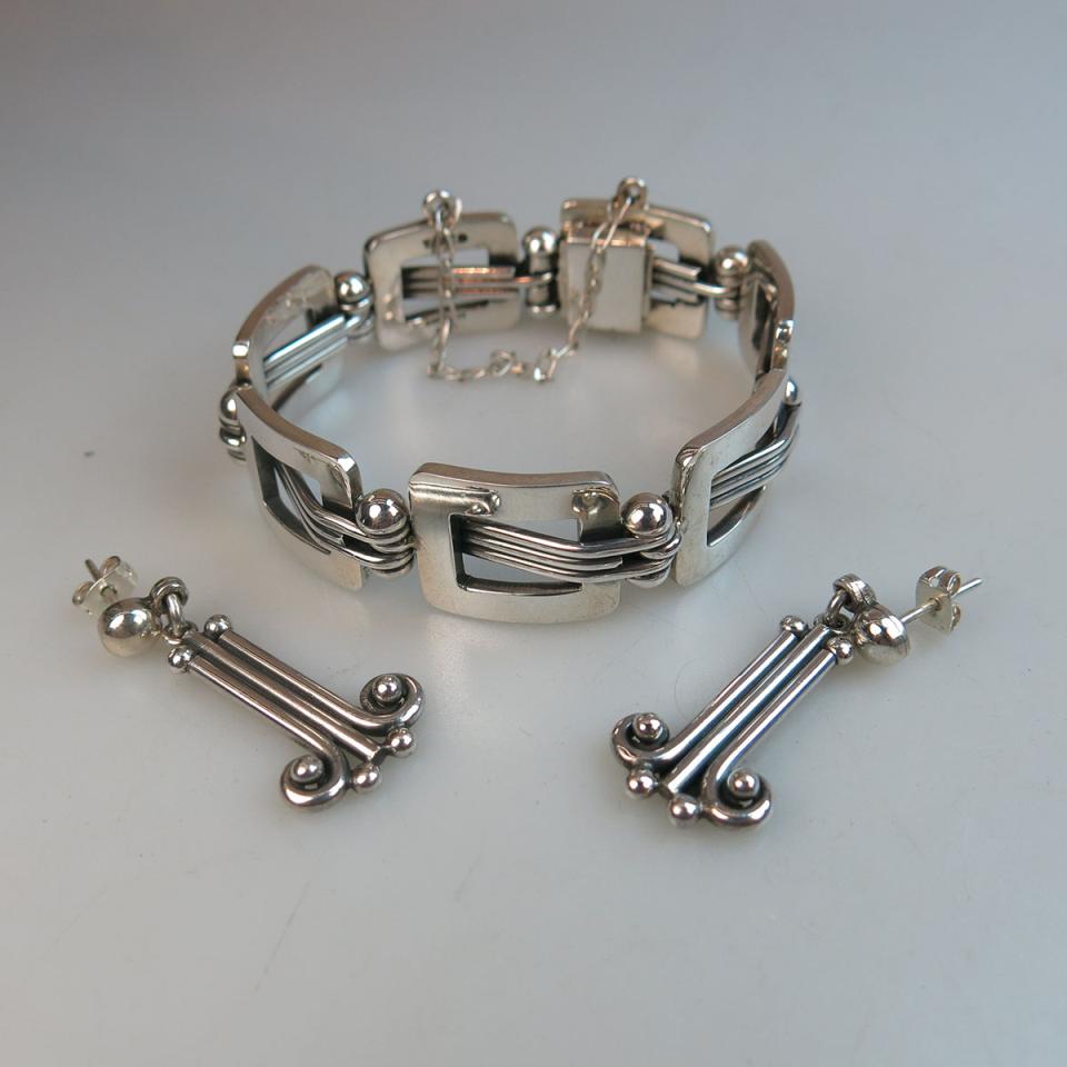 Jose Luis Flores Mexican Sterling Silver Bracelet And Drop Earrings