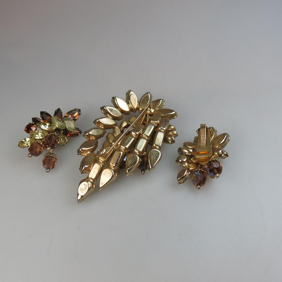 Hobe Gold Tone Metal Brooch And Earring Suite