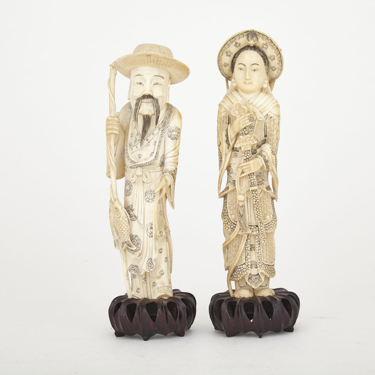 Pair of Japanese Carved Ivory Figures, Early 20th Century