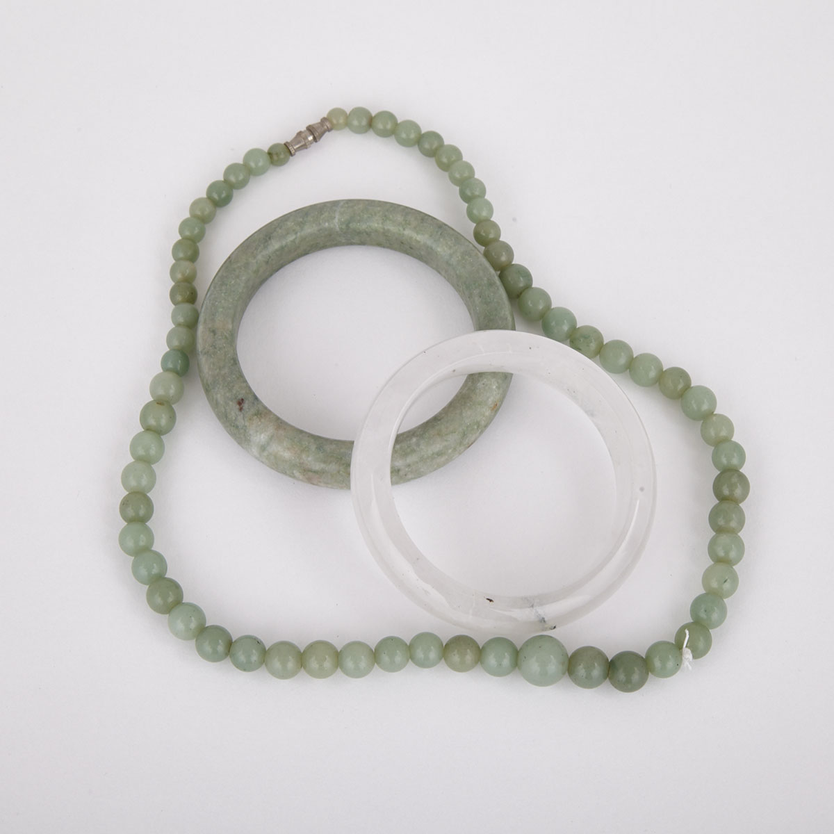Two Jade Bangles and One Jade Necklace