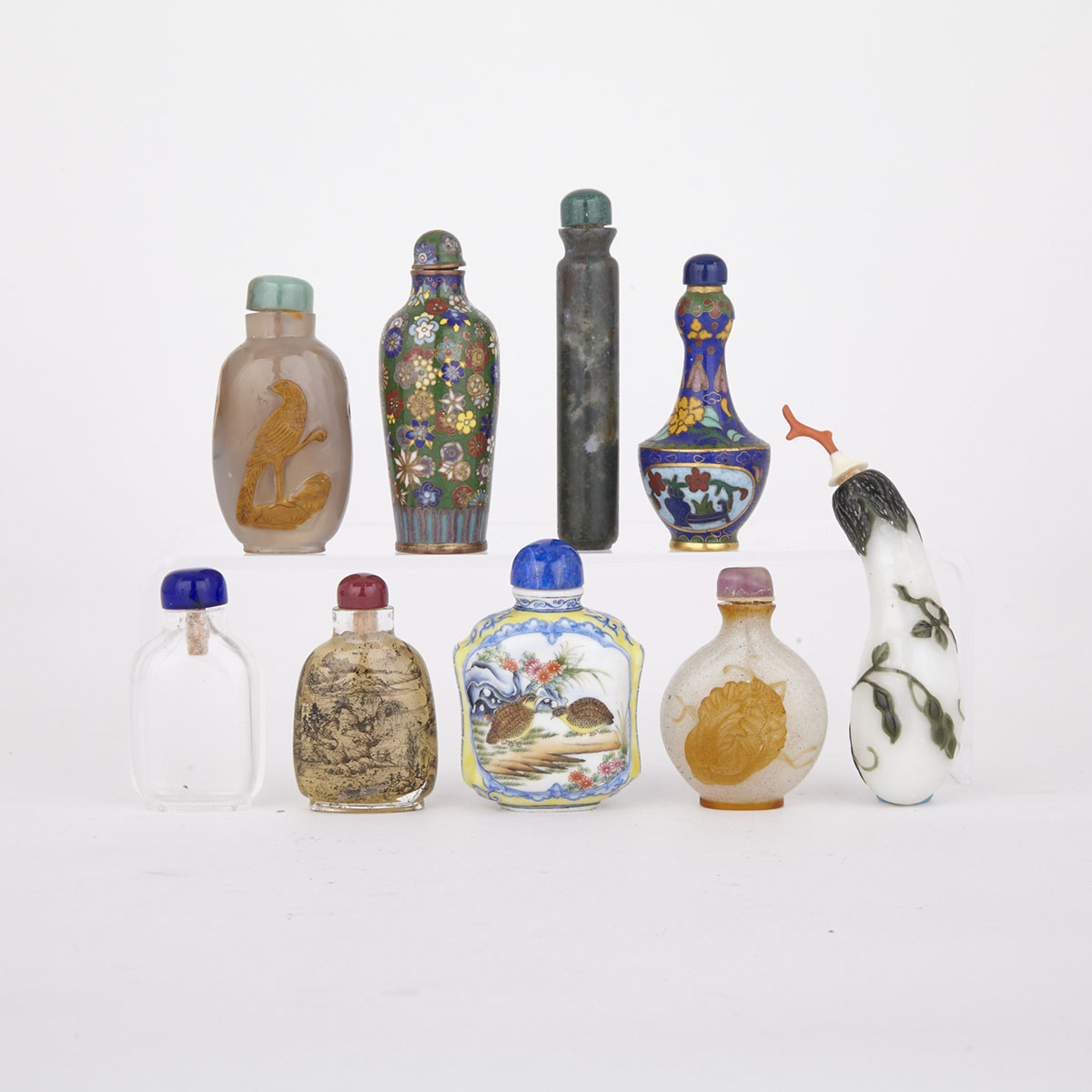 Group of Nine Snuff Bottles, 19th to 20th Century