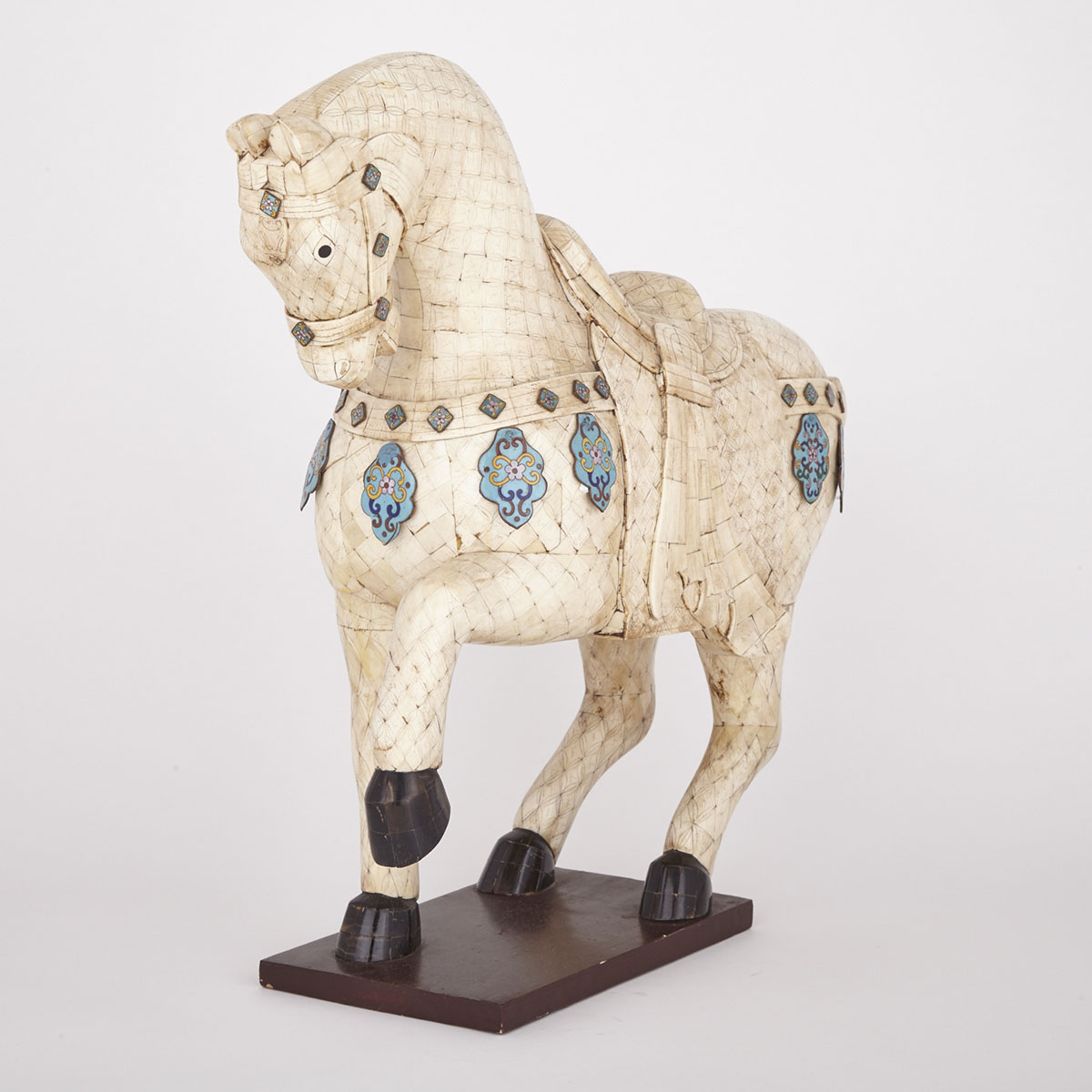 Export Bone and Enameled Copper Horse, Early 20th Century