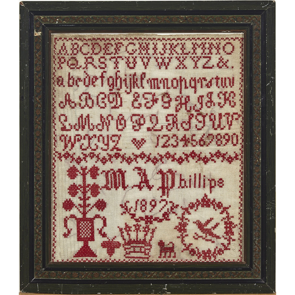 Victorian Alphabet Sampler, M.A. Phillips, 1897
