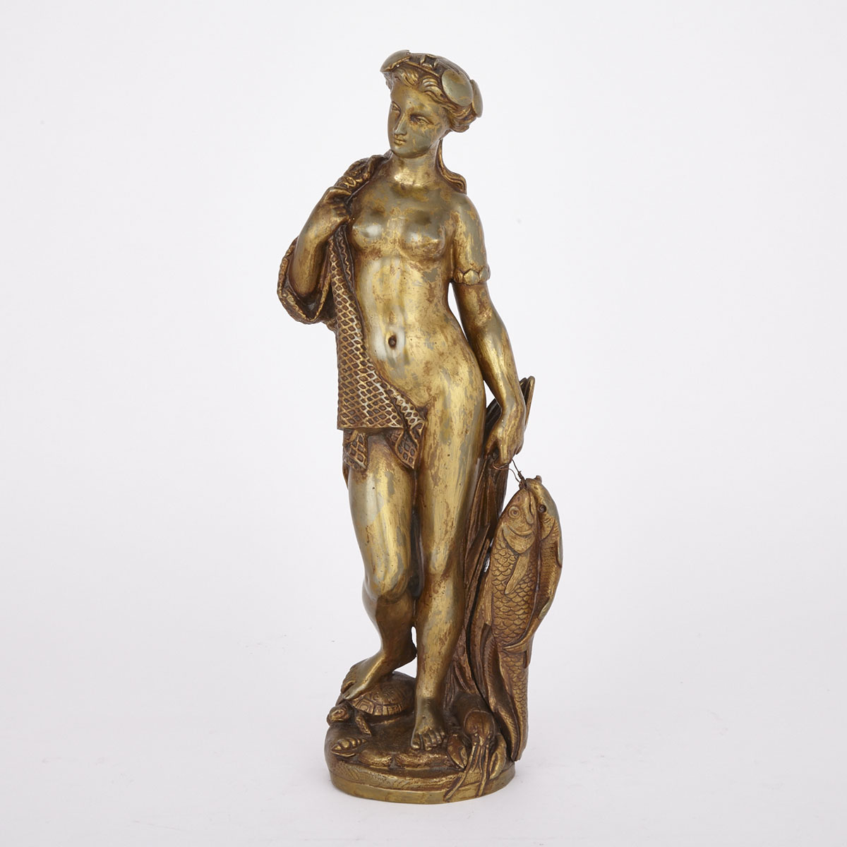 Continental Gilt Bronze Figure of Amphitrite, Goddess of the Sea, early 20th century