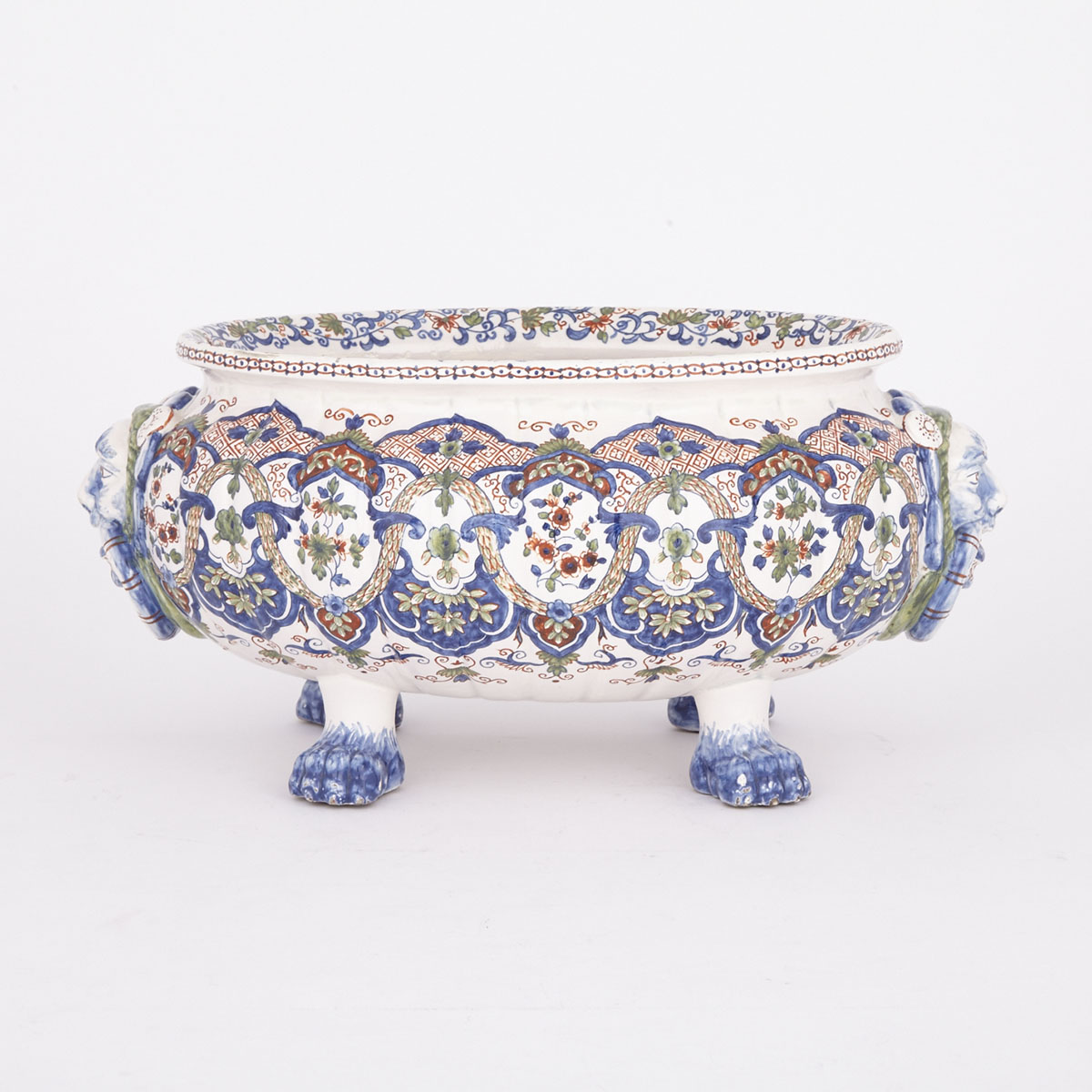 Delft Moulded and Polychrome Decorated Oval Jardinière, 20th century