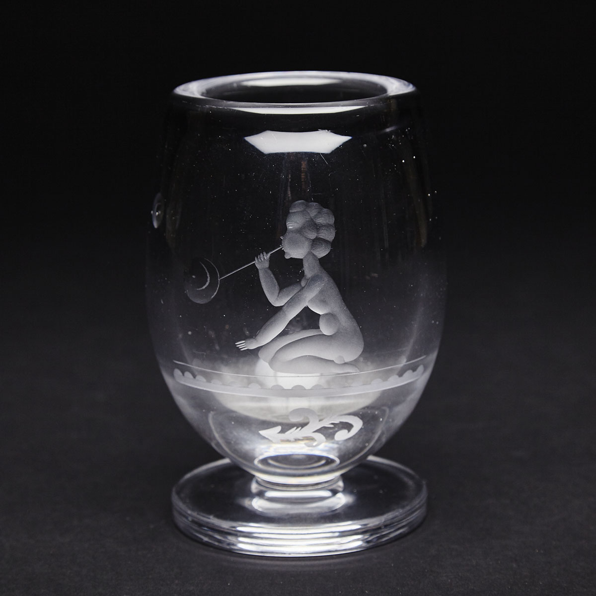 Swedish Engraved Glass Vase, possibly Orrefors, mid-20th century