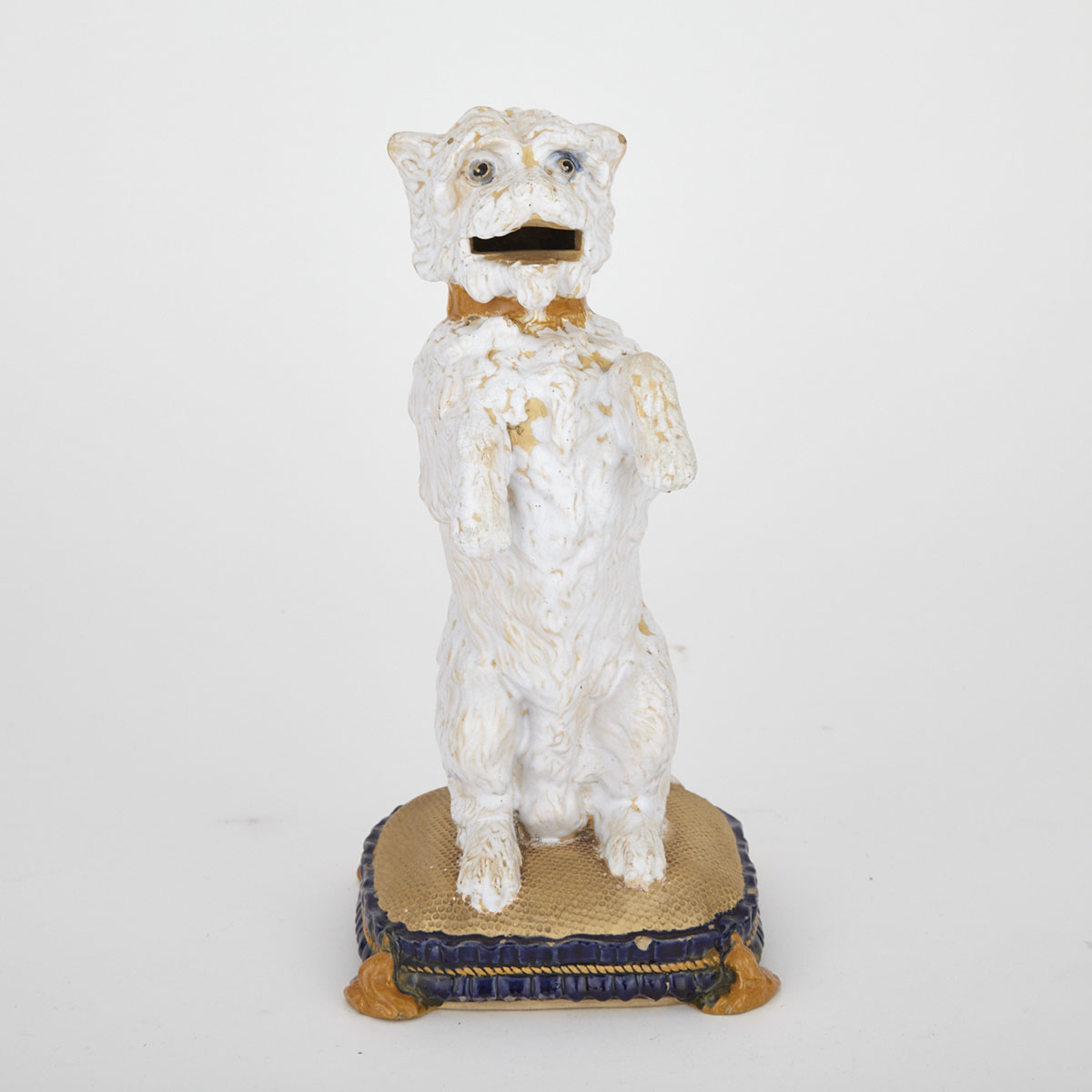 Brownfield Majolica Begging Terrier on Cushion Base, c.1875