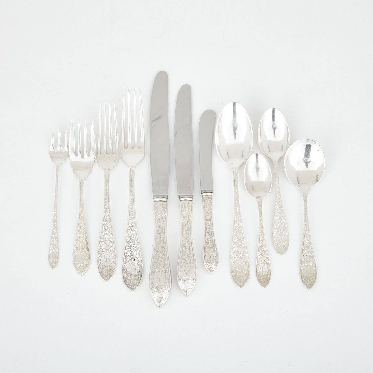 Canadian Silver ‘Tudor Scroll’ Pattern Flatware, Henry Birks & Sons, Montreal, Que, 20th century