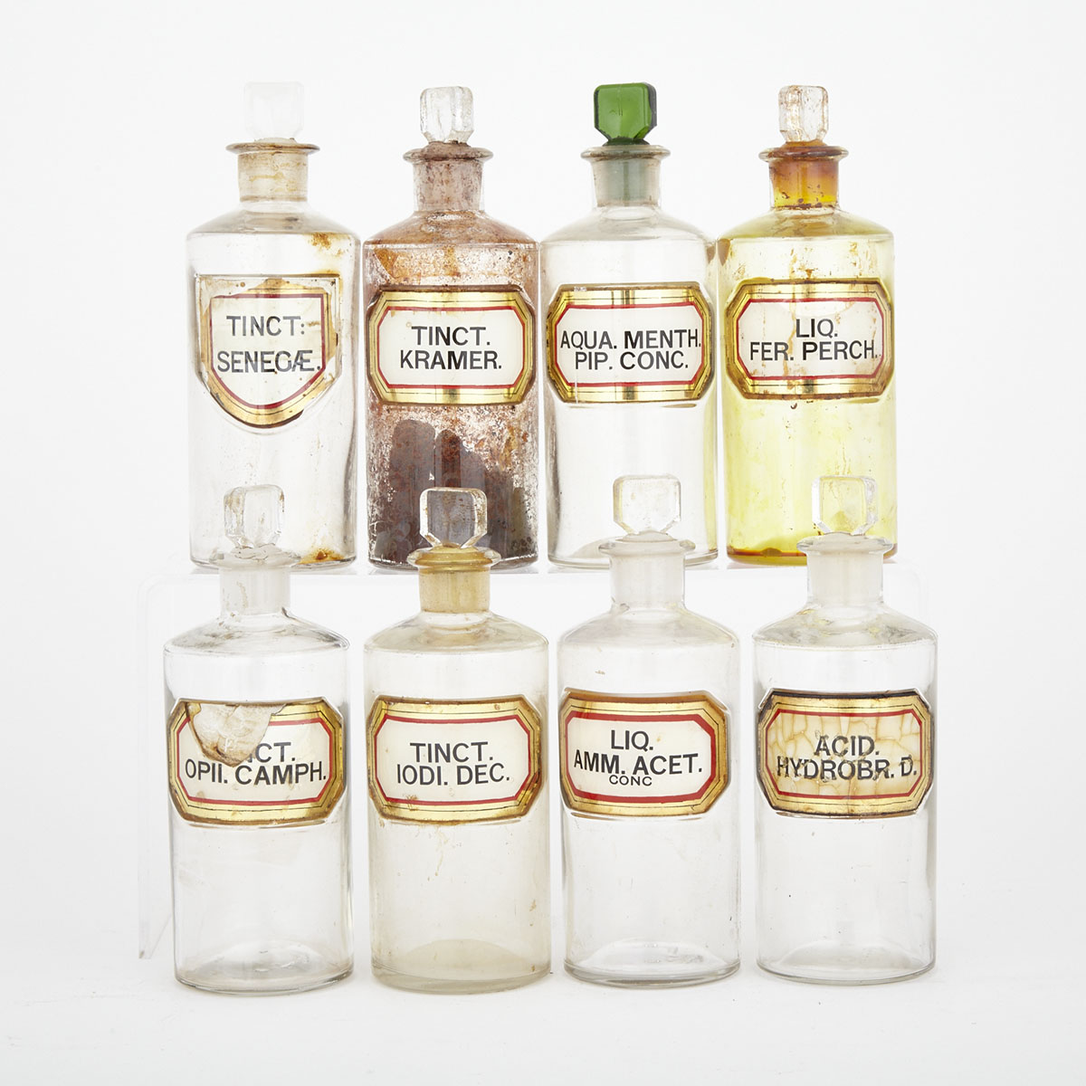Set of Eight Glass Pharmaceutical Chemist’s Bottles, 19th/early 20th century