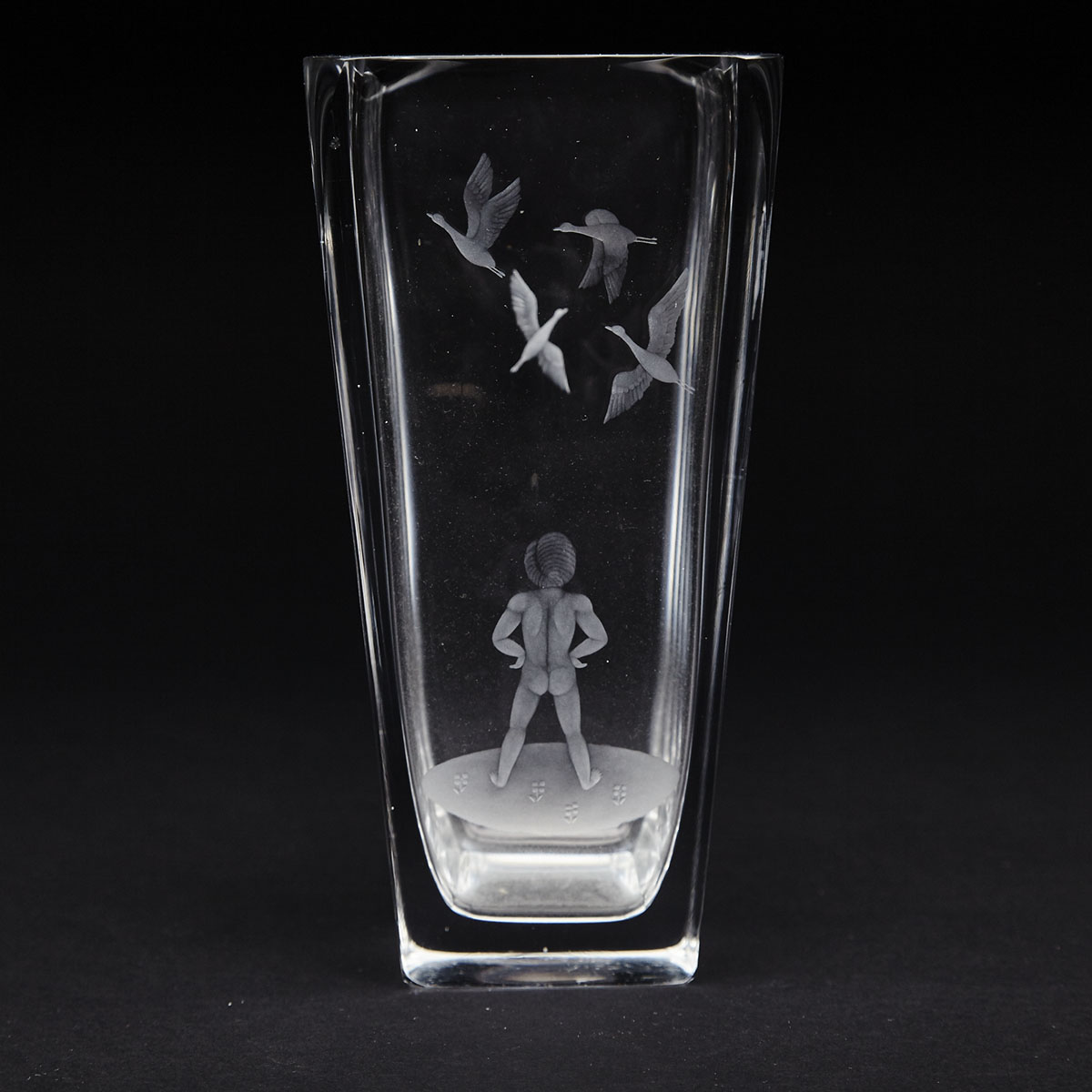 Orrefors Engraved Glass Vase, Vicke Lindstrand, 1959