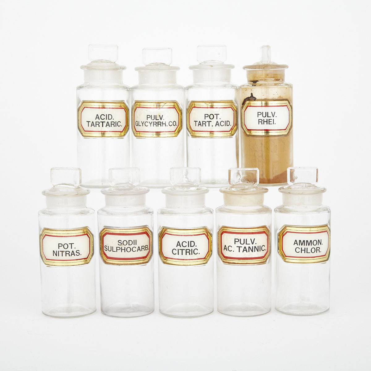 Set of Nine Glass Pharmaceutical Chemist’s Bottles, 19th/early 20th century