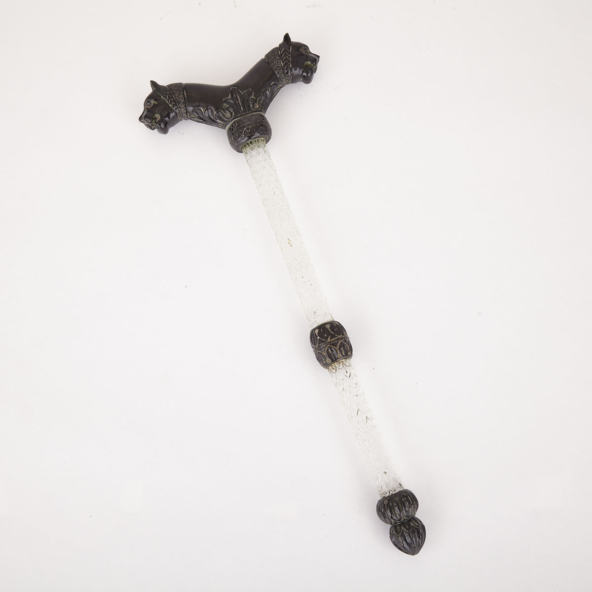 Mughal Style Indian Carved Rock Crystal and Granite Dervish Zafar Takieh Crutch, possibly 19th/20th century