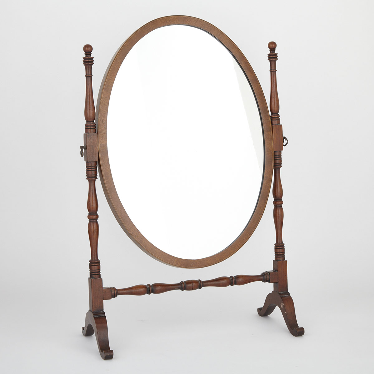Edwardian Satinwood Strung Mahogany Oval Dressing Mirror, early 20th century