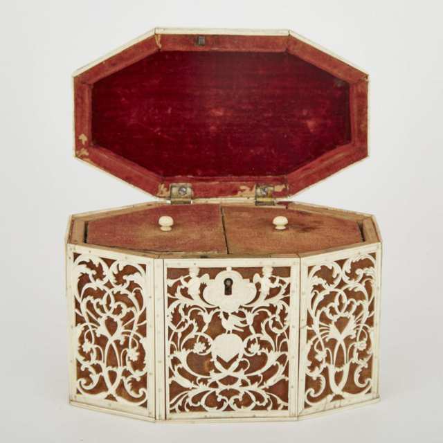 English Pierce Carved Ivory Overlaid Tea Caddy, early 19th century