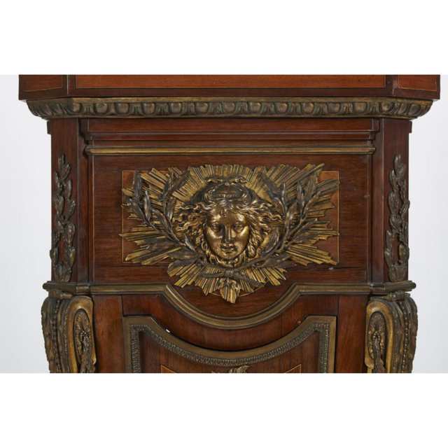 LOUIS XVI STYLE ORMOLU-MOUNTED MAHOGANY, AMARANTH AND TULIPWOOD REGULATEUR DE PARQUET, AFTER THE MODEL BY JEAN-HENRI RIESENER, CIRCA 1890