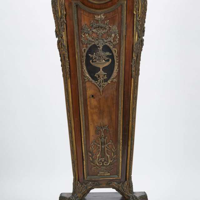 LOUIS XVI STYLE ORMOLU-MOUNTED MAHOGANY, AMARANTH AND TULIPWOOD REGULATEUR DE PARQUET, AFTER THE MODEL BY JEAN-HENRI RIESENER, CIRCA 1890