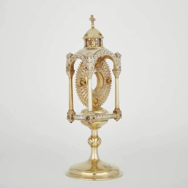 Continental European Arts & Crafts Style Jewelled Silver-Gilt Monstrance, early 20th century