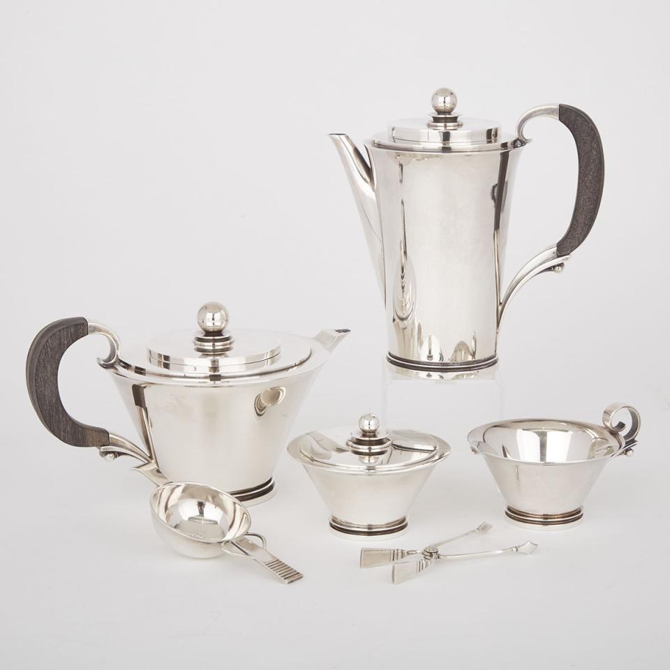 Danish Silver ‘Pyramid’ Pattern Tea and Coffee Service, #600A, Harald Nielsen for Georg Jensen, Copenhagen, c.1933-44