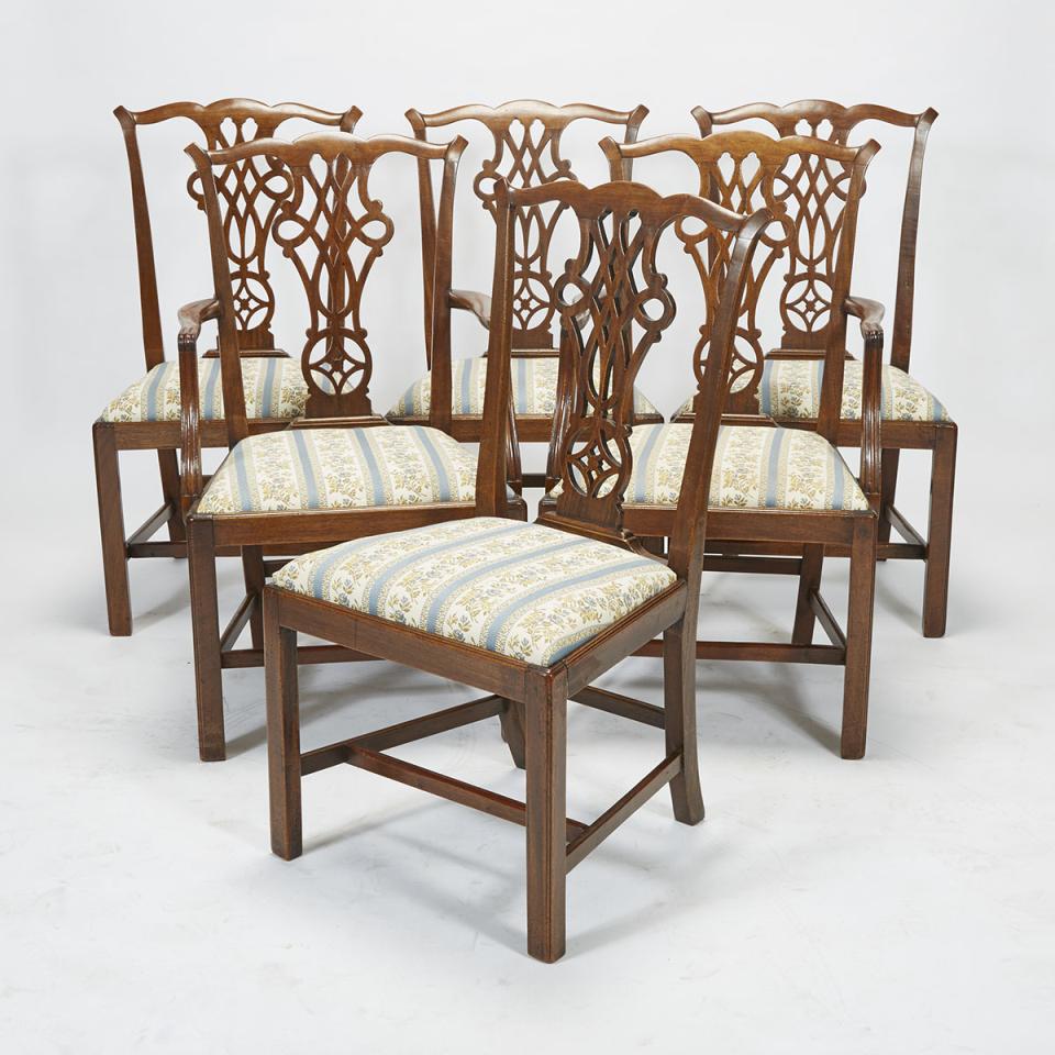 Set of Six George III Mahogany Ribbon Back Dining Chairs, 2nd half, 18th century