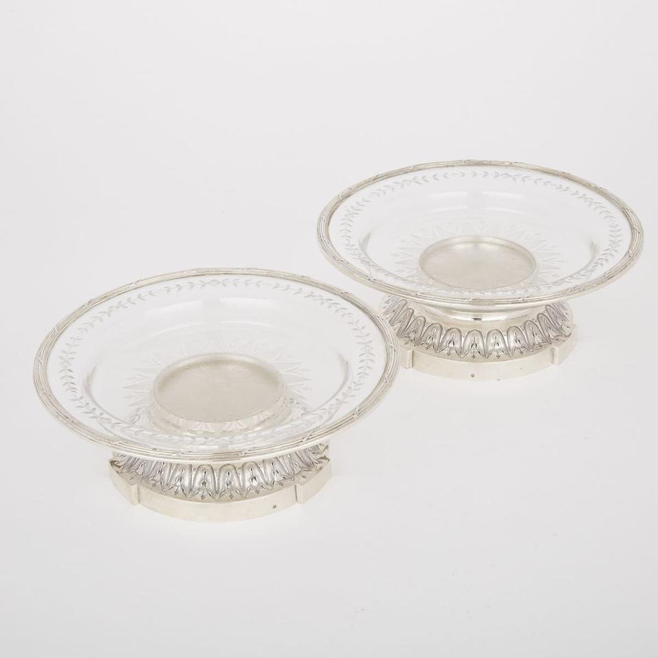 Pair of French Silver and Etched Glass Comports, Georges Falkenberg, Paris, c.1900