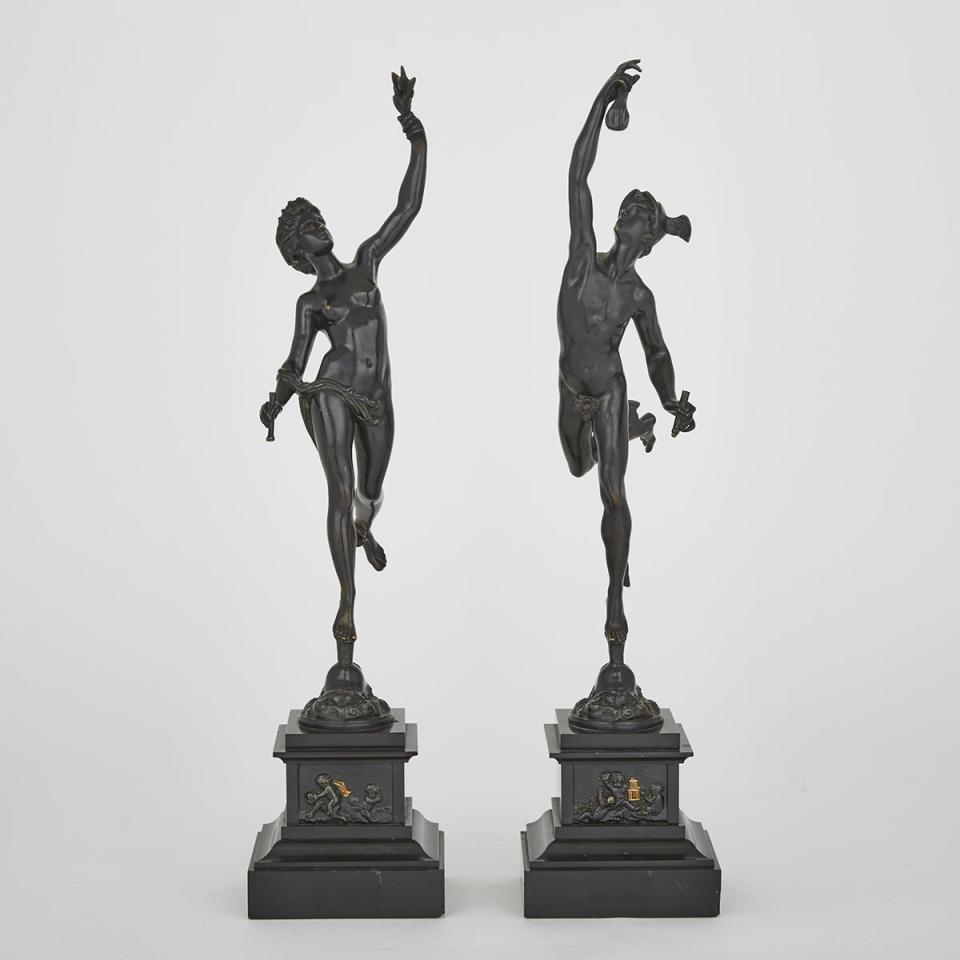 Pair of Patinated Bronze Figures of Mercury and Ceres, after Giambologna, 19th century