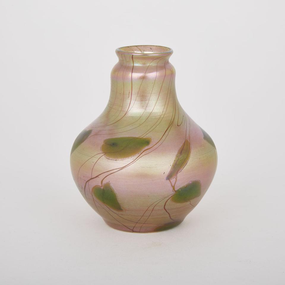 Tiffany Favrile Leaf and Vine Iridescent Glass Vase, c.1908