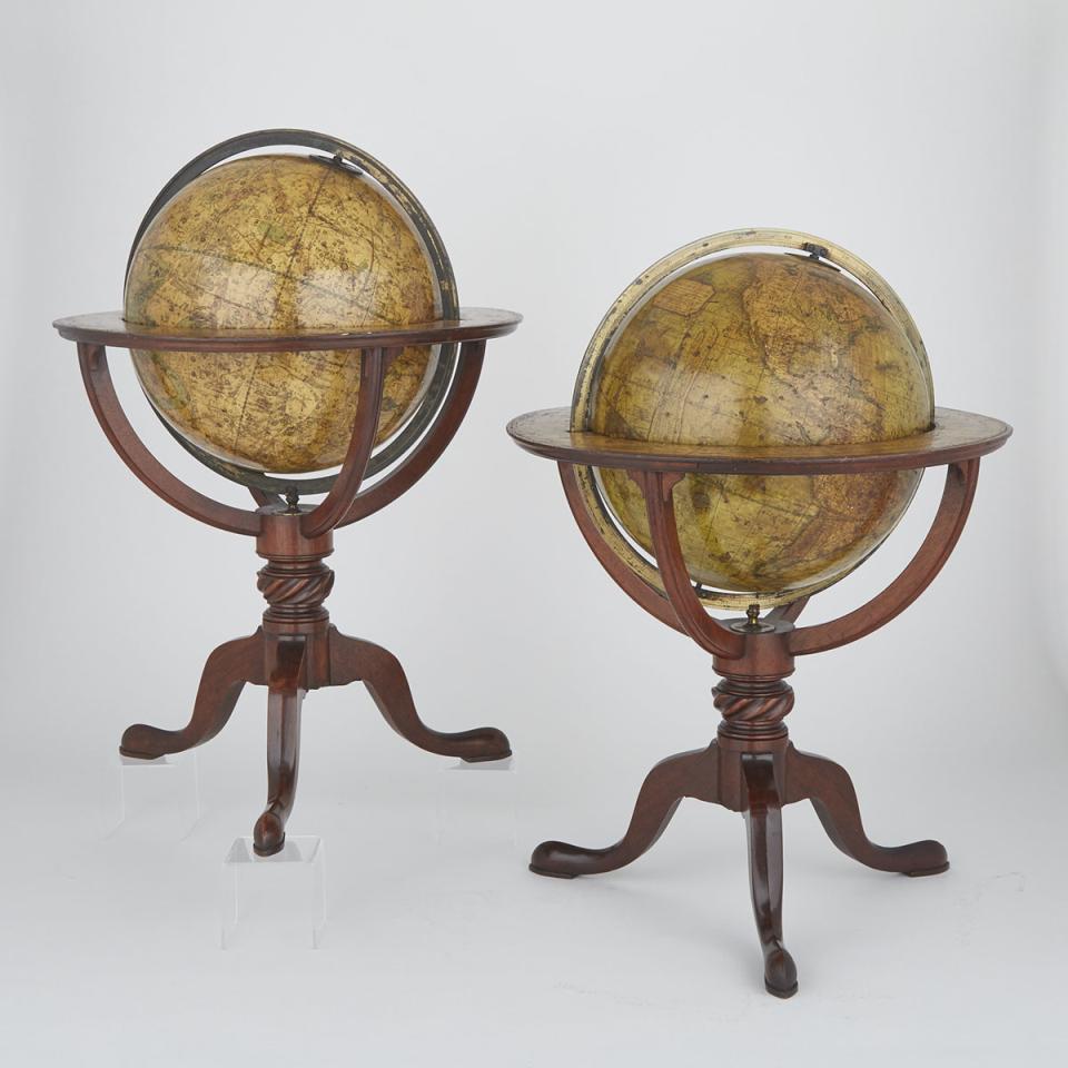 Pair of Regency Mahogany Terrestrial and Celestial Table Globes, Thomas Harris, c.1820