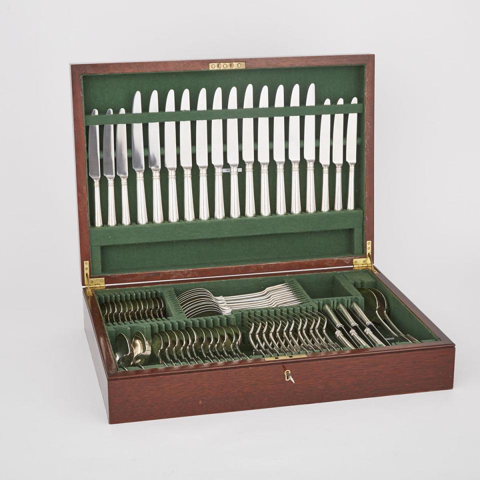 Late Georgian and Victorian Silver Fiddle Pattern Flatware Service, London, c.1823-45