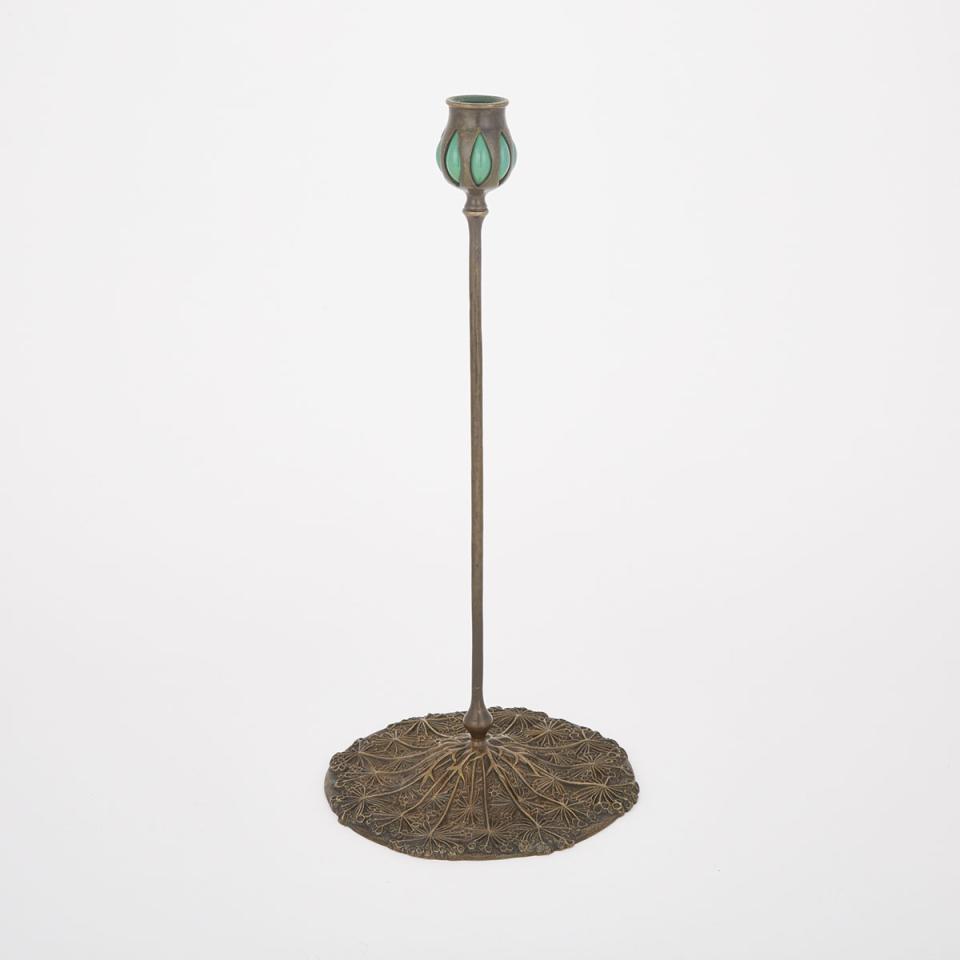 Tiffany Studios Queen Anne’s Lace Bronze and Favrile Glass Candlestick, early 20th century
