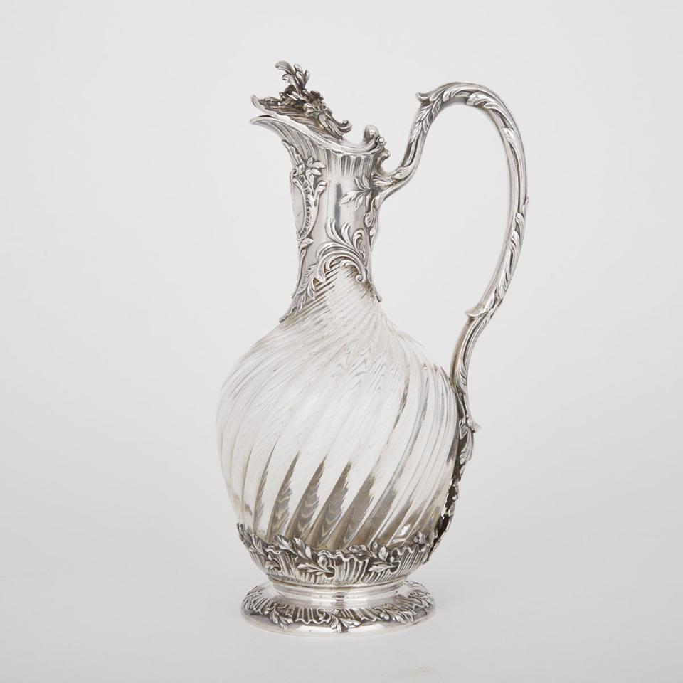 French Silver Mounted Cut Glass Claret Jug, Paris, c.1900