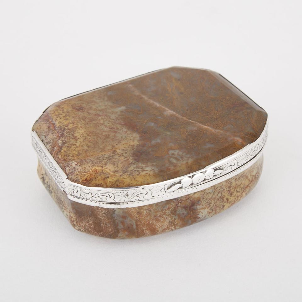 Silver Mounted Agate Cartouche Shaped Snuff Box, early 19th century