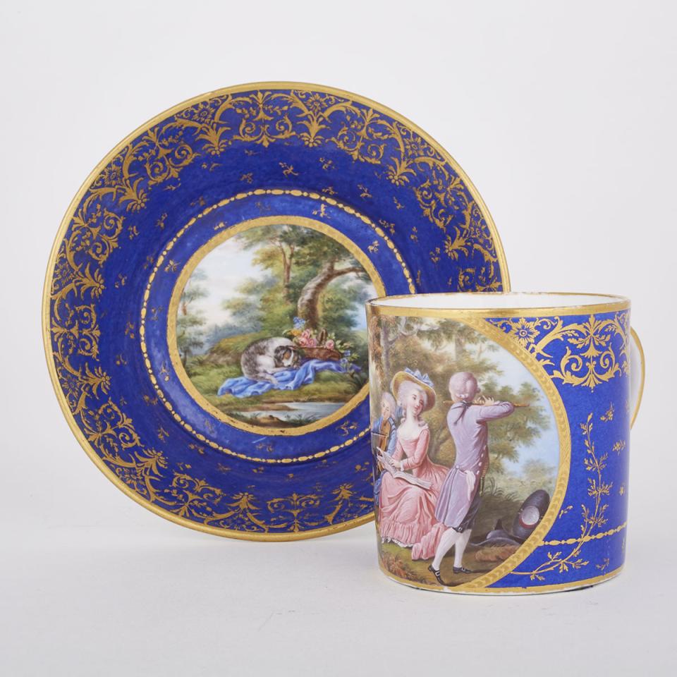 Sèvres Blue Ground Coffee Can and Saucer, early 19th century