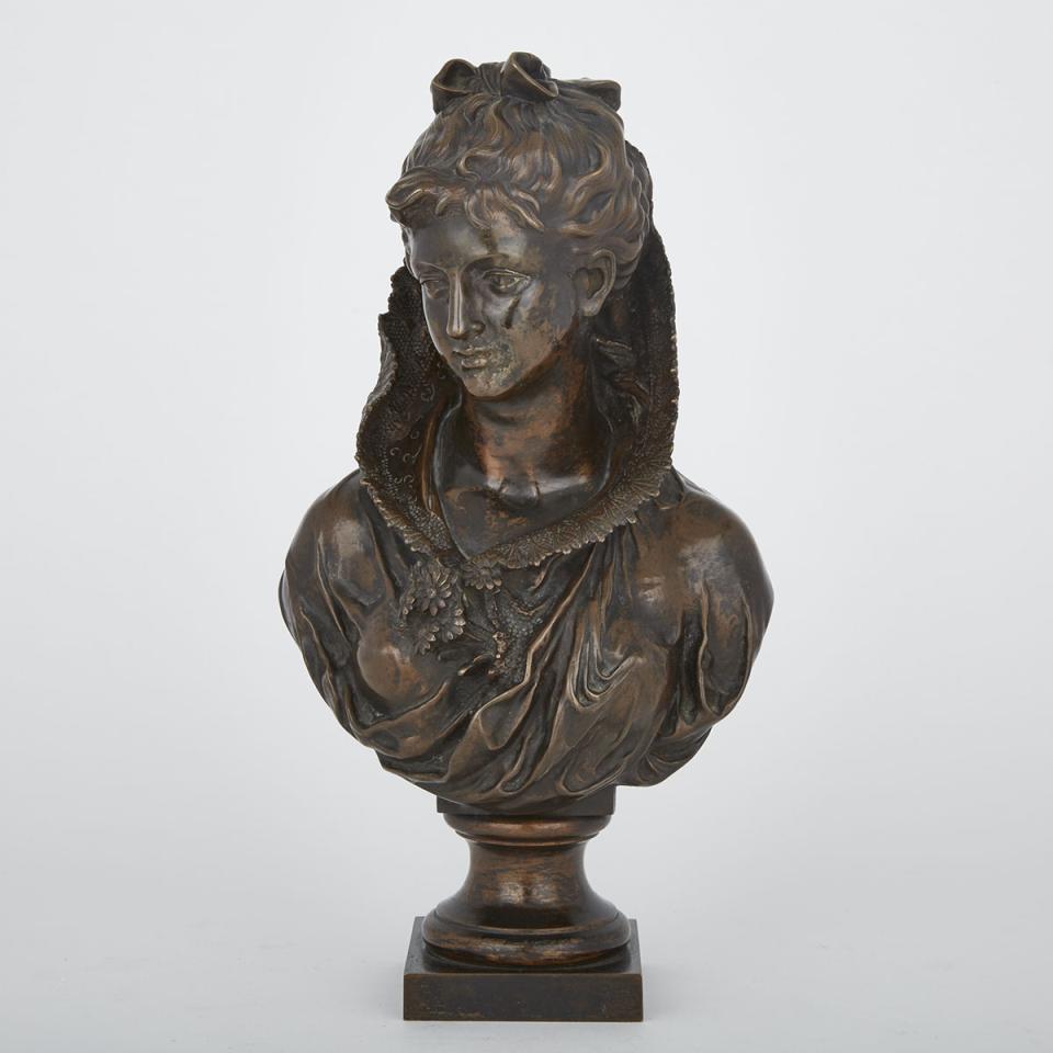 French Patinated Bronze Bust of a Young Beauty, 19th century