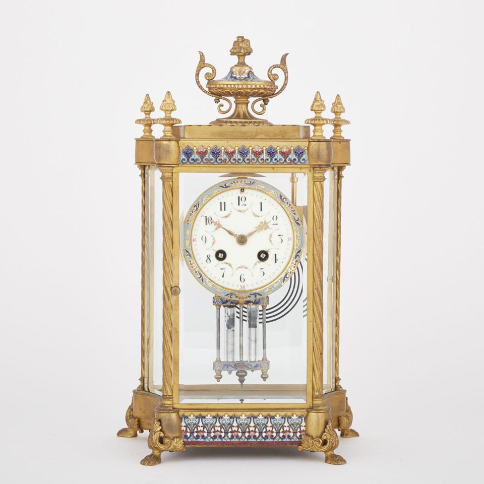 French Champlevé Enamelled Gilt Bronze Regulator Clock, c.1900