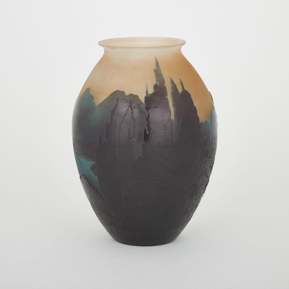 Gallé Cameo Glass Landscape Vase, c.1900