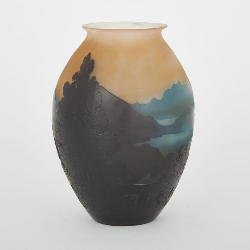 Gallé Cameo Glass Landscape Vase, c.1900