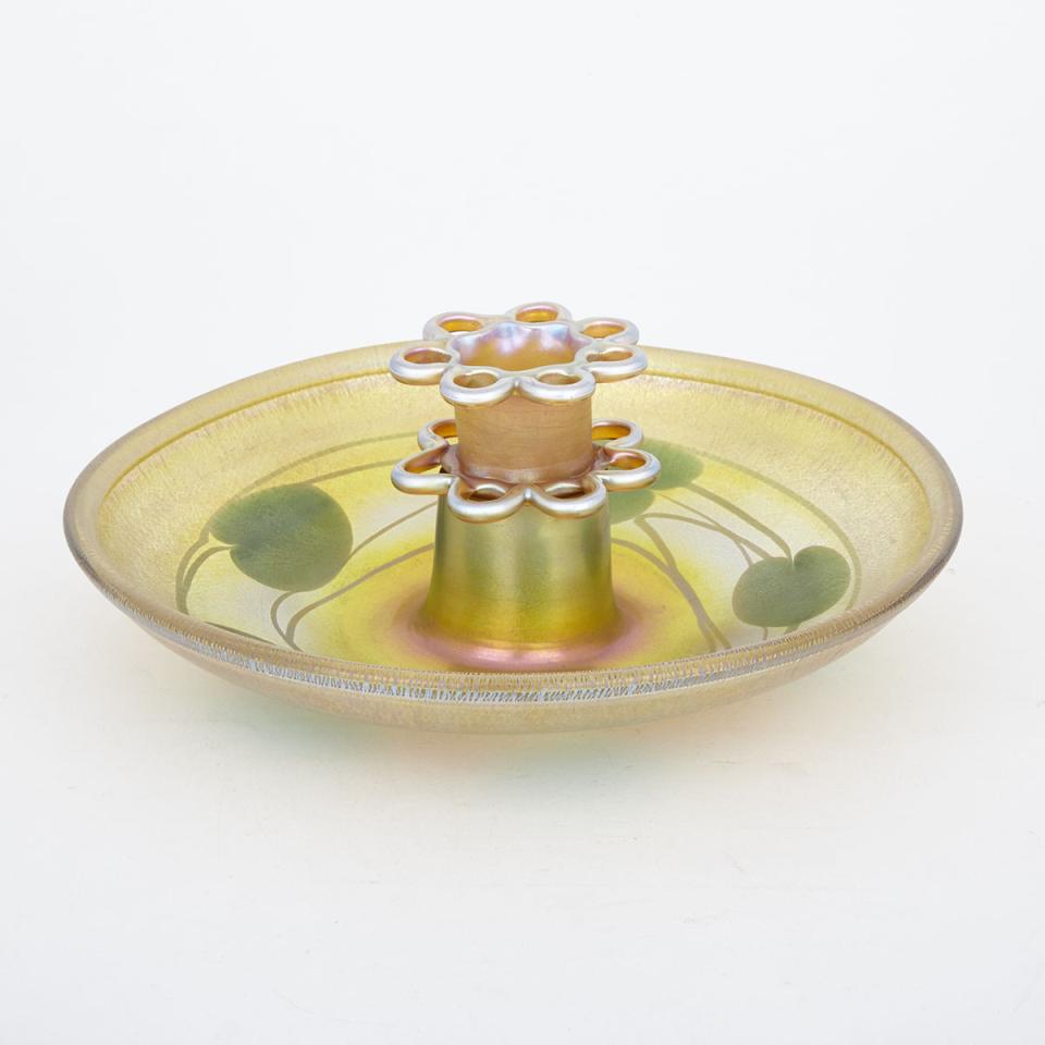 Tiffany ‘Favrile’ Iridescent Glass Centre Bowl with Frog, 1916