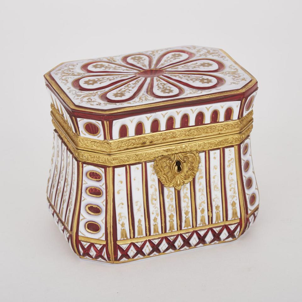 Bohemian Overlaid and Gilt Red Glass Casket, late 19th century