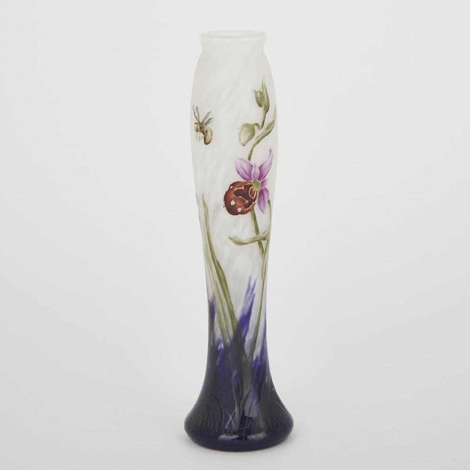 Daum Enameled Cameo Glass Cabinet Vase, c.1900