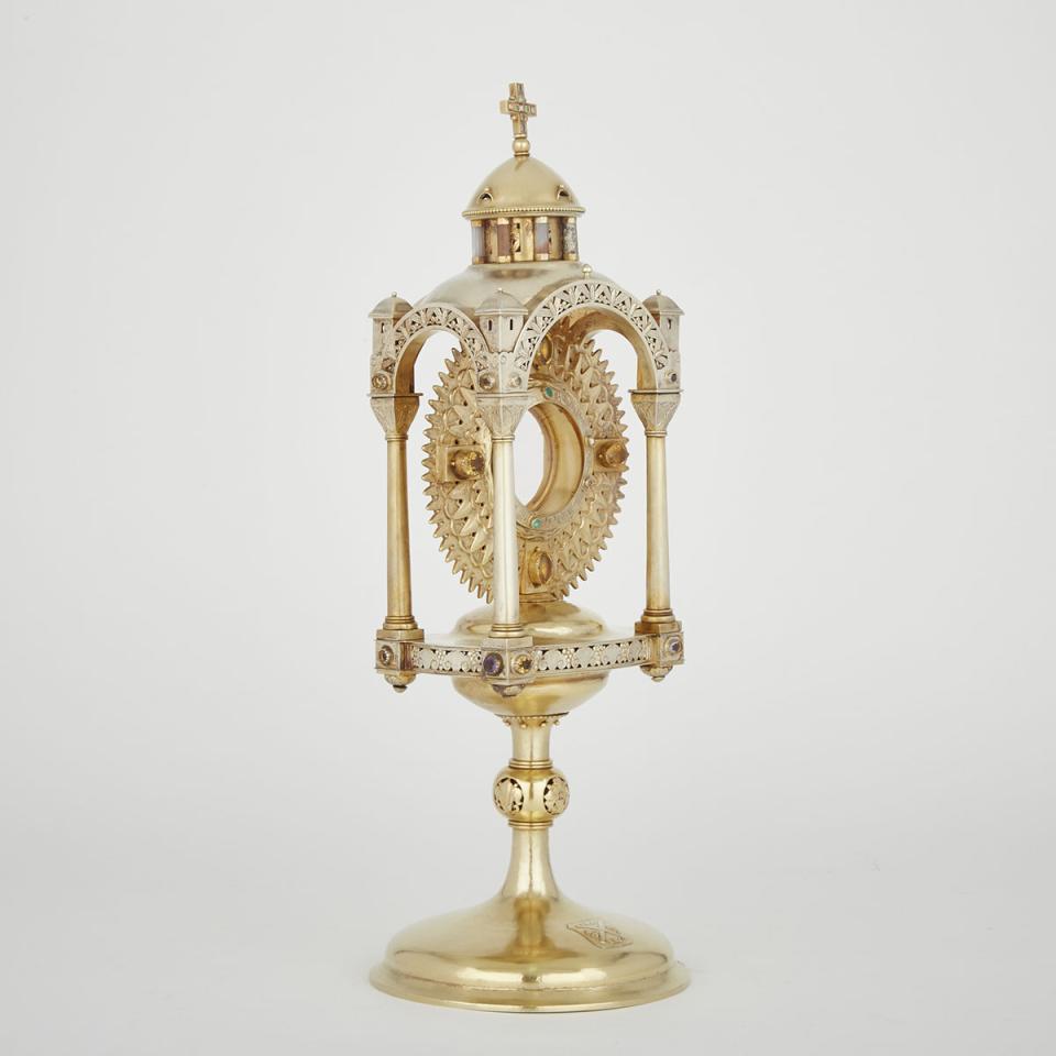 Continental European Arts & Crafts Style Jewelled Silver-Gilt Monstrance, early 20th century