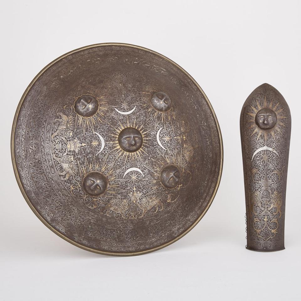 Persian Damascened Steel Dahl and Vambrace, late 18th/early 19th century