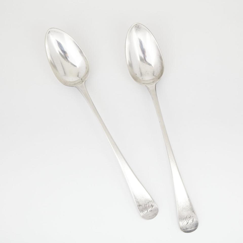 Pair of George III Silver Old English Pattern Serving Spoons, William Eley, William Fearn & William Chawner, London, 1808