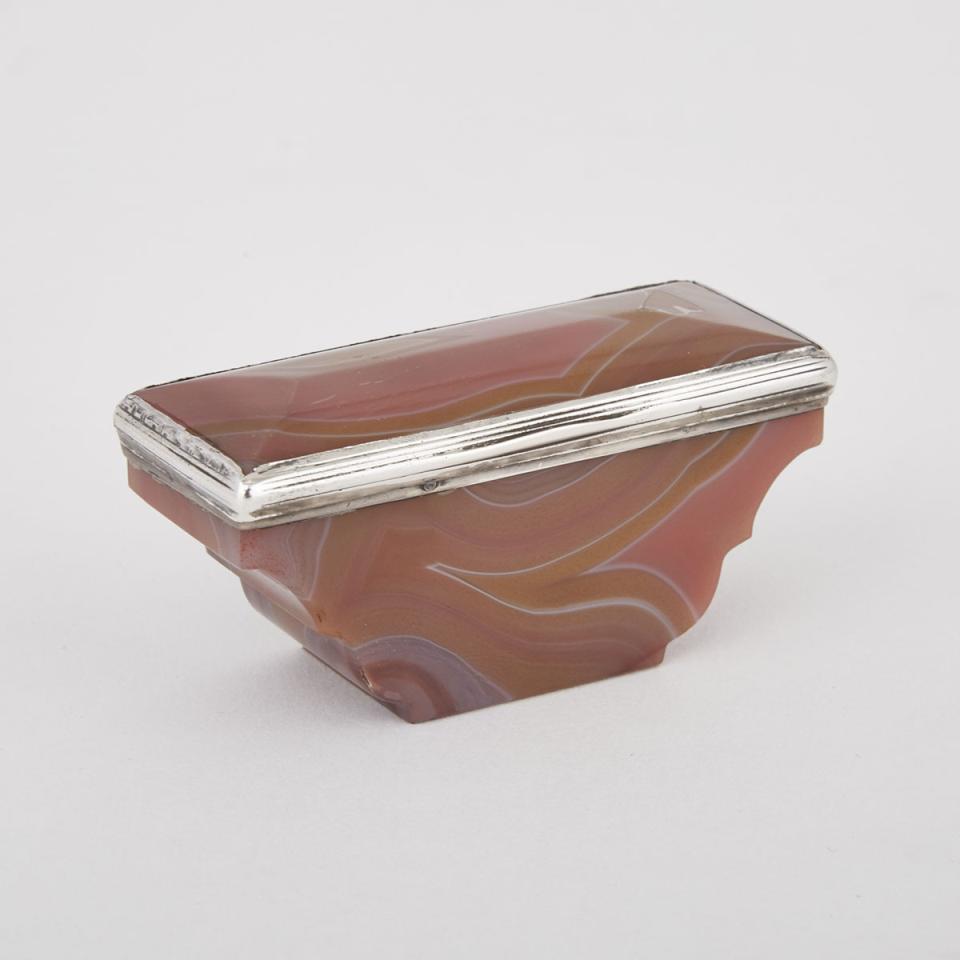 Silver Mounted Banded Agate Snuff Box, early 19th century