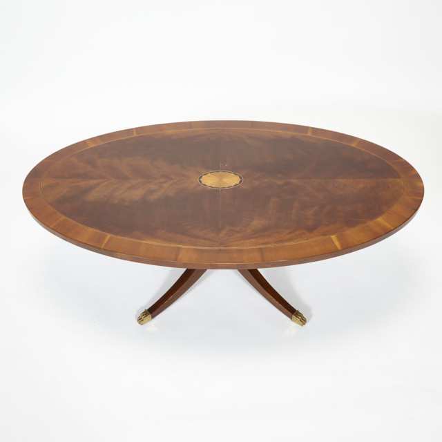 Regency Style Satinwood Inlaid Mahogany Oval Low Table, mid 20th century